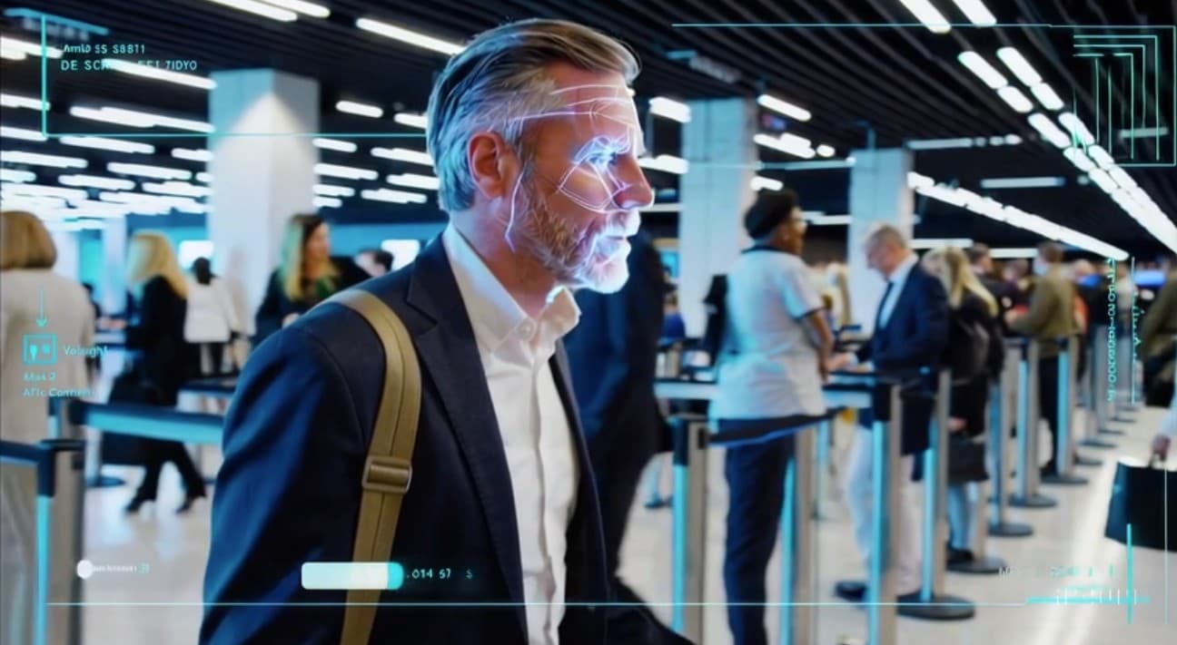 EchoDepth airport screening: behavioural analysis with facial mesh overlay in security environment