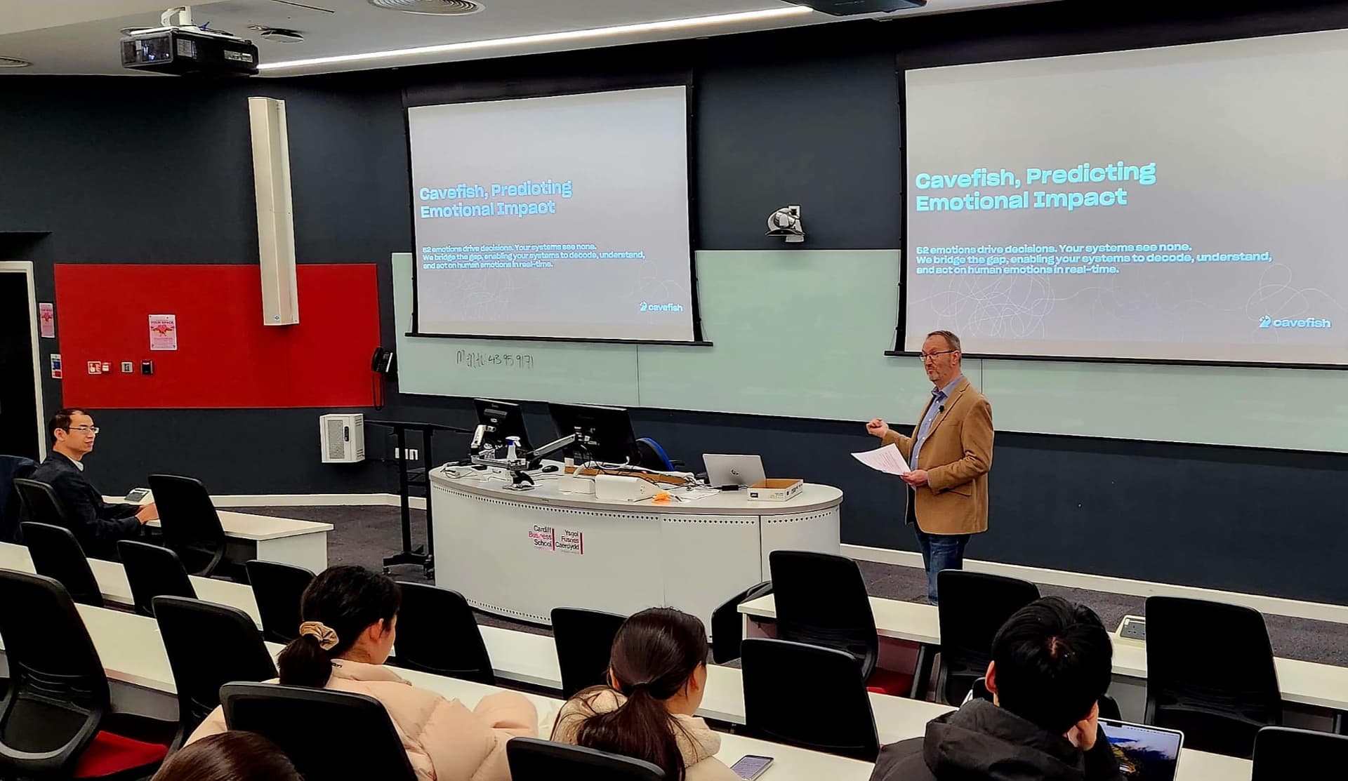 Jonathan Prescott presenting EchoDepth at Cardiff Business School